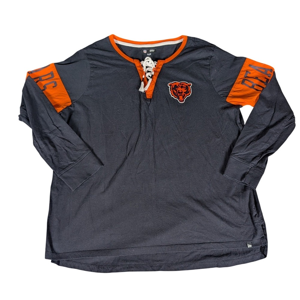 NFL Team Apparel Chicago Bears Lace Up Long Sleeve Shirt Navy Blue Orange XL